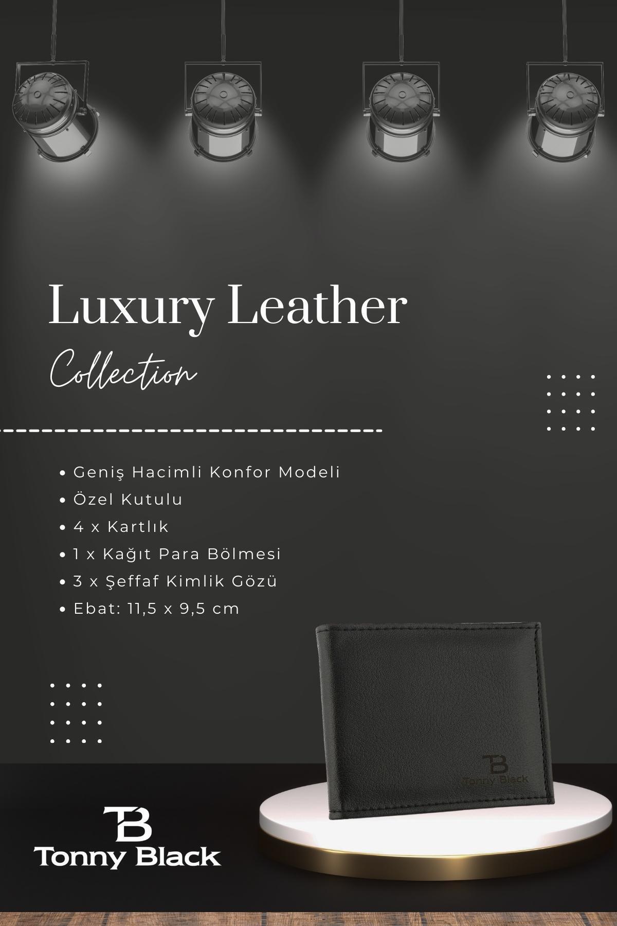 Orijinal Erkek Siyah Hediye Kutulu Şık Deri Cüzdan Kartlık Ve Kağıt Para Bölmeli Kartlıklı Cüzdan